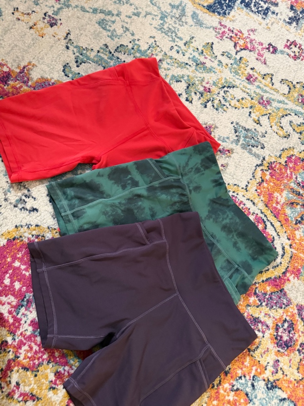Women’s Performance Bike Shorts - Red, Green Tie-Dye, and Deep Purple